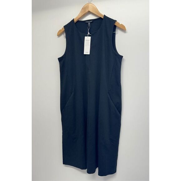 Eileen Fisher Dress Size Small Black Knee Length Easy Fit Front Zip - Picture 5 of 10